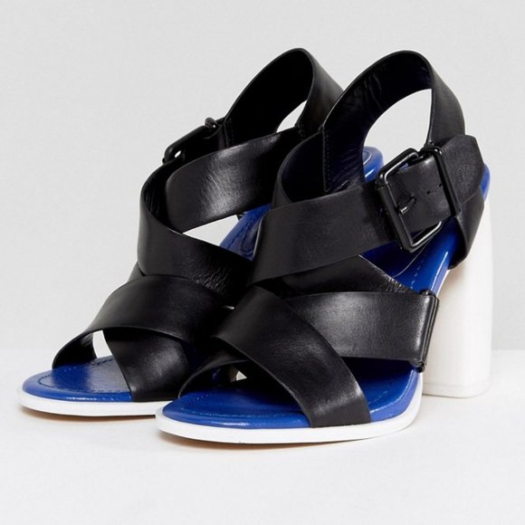 ASOS WHITE Tulipa Premium Leather Color Block Heeled Sandals - Picture 3 of 9